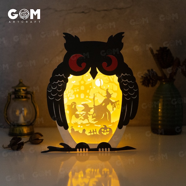 Owl Shadow Box Template - Children Play Owl Shadow Box - Pumpkin Lantern Template - Halloween Light Box - DIY Paper Lanterns