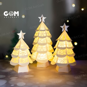 Set 3 Weihnachtsbaum-Laterne, DIY-Laternen-Weihnachtsverzierungen, Papierschnittvorlage für Weihnachten