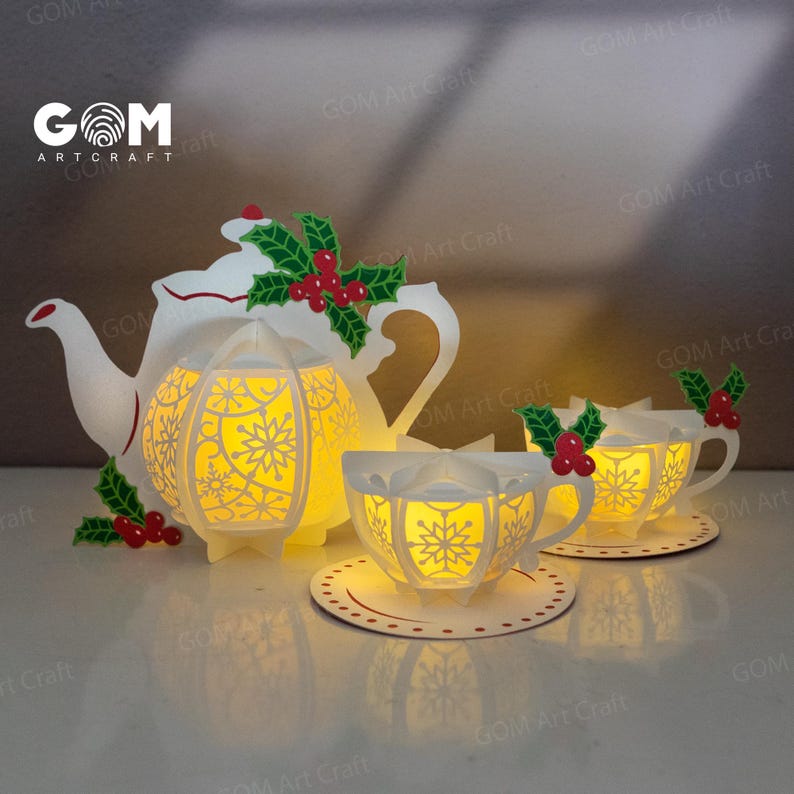 Christmas Teapot Lantern Template SVG, DIY Lantern Christmas Ornaments