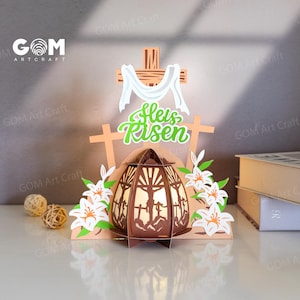 Il est ressuscité lanterne modèle SVG, résurrection lanterne SVG, Jésus lanterne, croix lanterne modèle, bricolage décorations de Pâques lanternes en papier