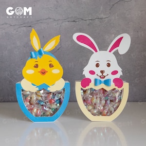Pacote 2 Caixa de Doces de Páscoa SVG - Modelo de Corte de Papel para Ovos de Páscoa - Caixa Porta Páscoa - Caixa de Presente Páscoa SVG - Lanterna de Papel Coelhinho da Páscoa