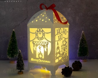 Christmas Fireplace Lantern Template - Xmas Paper Cutting Template SVG - DIY Paper Lanterns - DIY Paper Lanterns - Xmas Paper Cutting