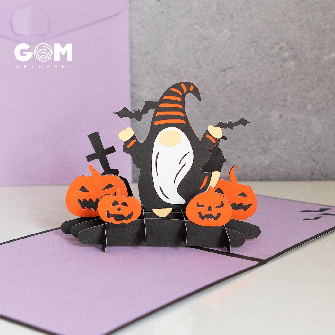 Halloween Gnome Pop-up Card Template – DIY Paper Lantern (svg, Pdf, Png ...