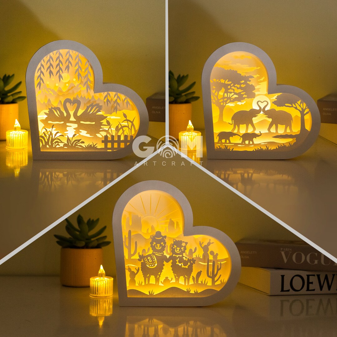 Pack 3 Heart Shadow Box SVG - DIY Valentine's Day - Valentine's Lantern ...