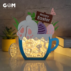 Bunny Cup Shadow Box 2 SVG - Easter Eggs Shadow Box - Lanternes de Pâques en papier DIY - Lanterne d’oeufs de Pâques pour les décorations de Pâques SVG