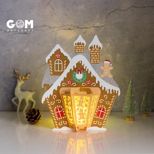 Lanterna di pan di zenzero SVG - Lanterna di Natale di pan di zenzero - Ornamenti natalizi fai da te - Modello di carta ritagliata per Natale