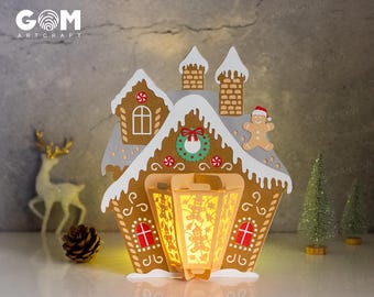 Gingerbread House Lantern SVG - Gingerbread Christmas Lantern - DIY Lantern Christmas Ornaments - Paper Cut Template For Christmas