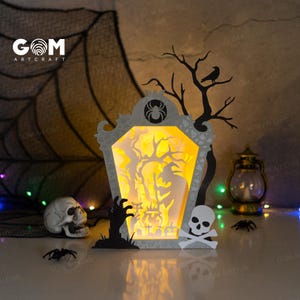 Tombstone Halloween Lantern Template - Tombstone Shadowbox SVG - Paper Lantern for Halloween Decoration - Diy Halloween Lantern Paper Cut