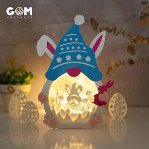 Gnome de Pâques Shadow Box SVG - oeufs de Pâques papier découpé modèle - lanterne en papier de Pâques - oeufs de lapin de Pâques Lightbox - papier en couches 3D SVG
