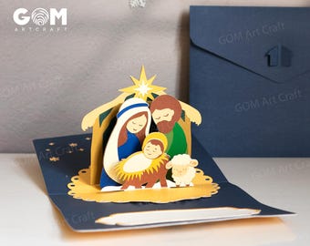 Nativity Scene Pop-up Card Template, Christmas Pop-up Card SVG, Nativity Scene Card Paper Cut