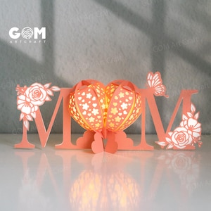 Lanterna para o Dia das Mães SVG, Modelo de Lanterna de Flores SVG, Decorações de Lanterna para o Dia das Mães, Presente DIY para Mãe, Lanterna em Forma de Coração para Mãe