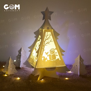 Christmas Tree Lantern SVG - Snowman Lantern Template - Merry Christmas Lantern Template - DIY Paper Lanterns - Xmas Paper Cutting