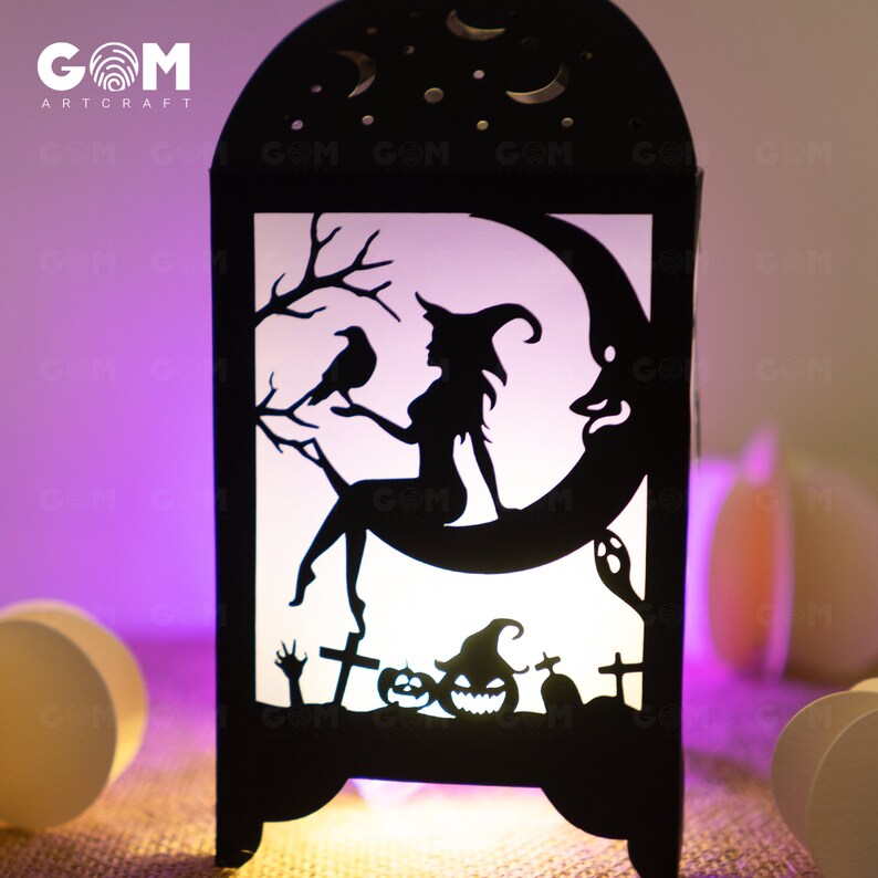 Witch Moon Lantern Template SVG – Halloween Paper Cut Light Box (DIY ...