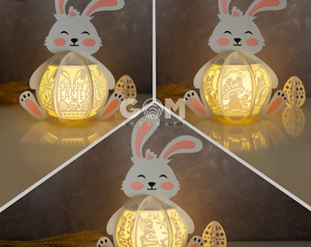 Pack 3 Bunny Lantern SVG - Happy Easter Day - Easter Egg Lantern for Easter Decorations SVG - DIY Paper Easter Lanterns - Paper Cut Template