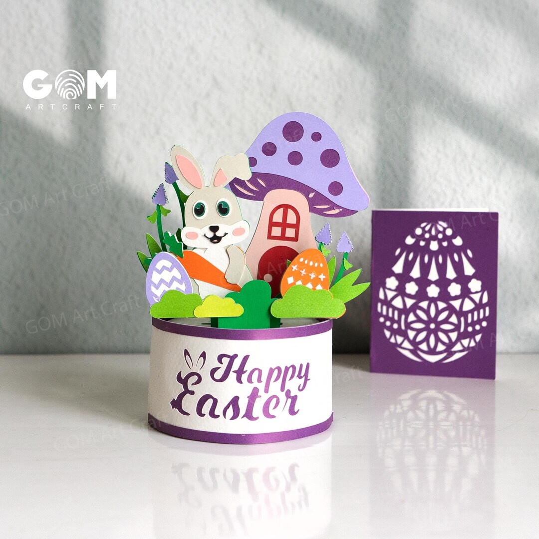 Bunny Easter Pop-up Card SVG, 3D Paper Craft Decorations (digital ...