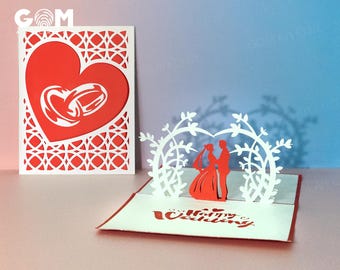 Szablon karty pop-up z okazji szczęśliwego ślubu, karta pop-up z miłością SVG, ozdoby walentynkowe DIY z kartą pop-up, rzemiosło papierowe 3D na Walentynki