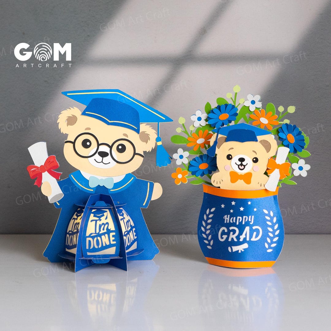 Set 2 Graduation Bear Template, Graduation Bear Pop-up Card, Graduation ...