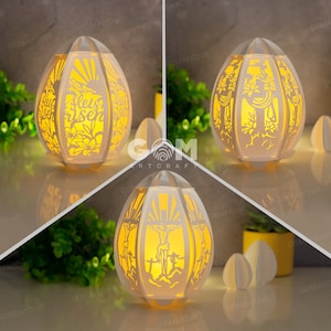 Pack 3 Linterna de Resurrección SVG - Linterna de Huevo de Pascua para Decoraciones de Pascua SVG - Linternas de Pascua de Papel DIY - Plantilla de Corte de Papel