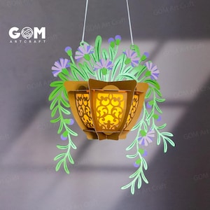 Flower Pot Lantern Template SVG, DIY Flower Paper Lanterns - Paper Cutting Template, Paper Cut Template Flower, Flower Pot Lantern