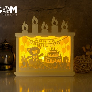 Birthday Cake Bear Shadow Box SVG - Happy Birthday - Paper Cut Template -  Light Box SVG File - DIY Paper Lanterns