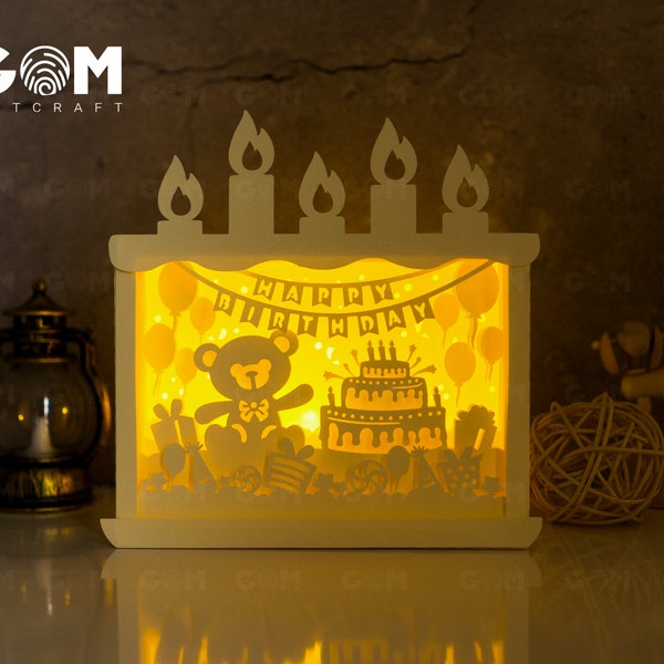 Birthday Cake Bear Shadow Box SVG - Happy Birthday - Paper Cut Template - Light Box SVG File - DIY Paper Lanterns Birthday Cake Bear Shadow Box SVG - Happy Birthday - Paper Cut Template - Light Box SVG File - DIY Paper Lanterns