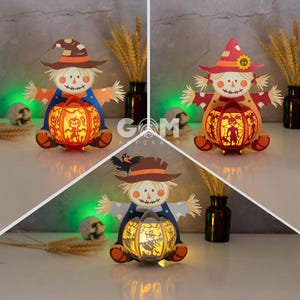 Set 3 Strohmann Laterne Vorlage - Papierlaterne für Halloween Dekoration - 3D Papierschnitt Licht Box - DIY Halloween Laterne Papierschnitt