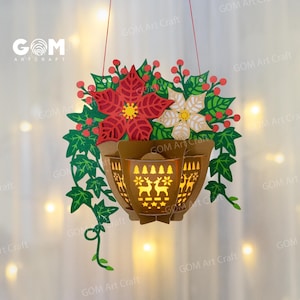 Weihnachtsblumentopflaterne, Papierschnitt-Schablone für Weihnachten, Weihnachtsblumentopflaterne, DIY Laternen-Weihnachtsverzierungen