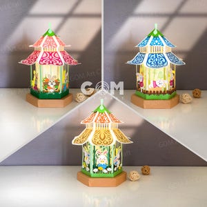 Lot de 3 modèle de lanterne lapin SVG - lanterne de Pâques pour décorations de Pâques SVG - lanternes de Pâques lapin en papier pour travaux manuels - modèle de découpe de papier de Pâques