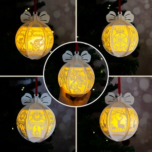 Pack 5 Hanging Christmas Ball Template - Christmas Ball SVG - DIY Lightbox Christmas Ornaments - Paper Cut Template For Christmas