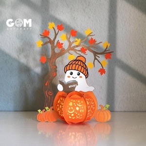 Spooky and Pumpkin Lantern SVG, Paper Lantern for Halloween Decoration, 3D Halloween Papercut, Halloween Lantern SVG, DIY Pumpkin Halloween