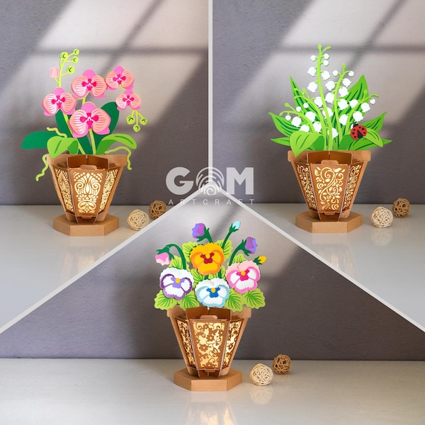Flower Pot Lantern SVG Template, Floral Lantern Decorations (Digital Download)