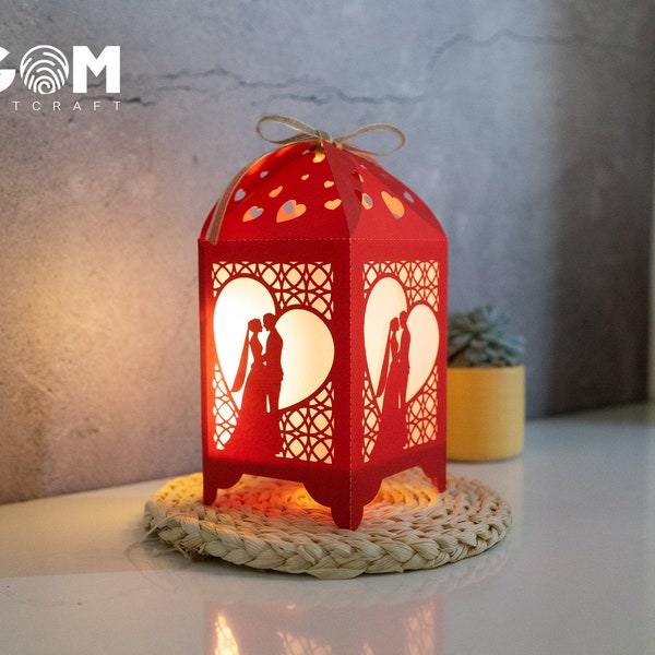 Happy Wedding Lantern template - Happy Valentines - Paper Cut - Light Box SVG File - DIY Paper Lanterns