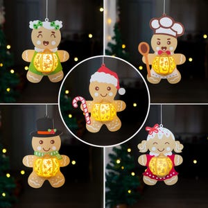 Set 5 peperkoeklantaarn SVG - peperkoek kerstlantaarn hangend - DIY lantaarn kerstversieringen - papier gesneden sjabloon voor kerst