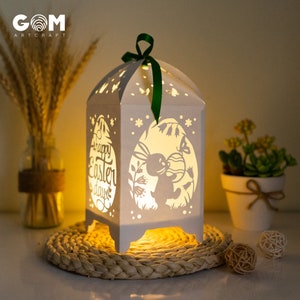 Modèle de lanterne de Pâques - Lapin de Pâques - Lightbox - oeufs de Pâques découpés en papier - Lightbox de Pâques - DIY lanternes en papier