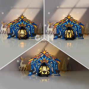 Zestaw 3 Latarnie Sceny Narodzenia SVG, DIY Latarnie Ozdoby Świąteczne, Szablon Wycinany Papier Na Boże Narodzenie, Wesołych Świąt Papier SVG