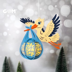 Ooievaar en babylantaarn SVG, lantaarns voor kinderen sjabloon, DIY papieren lantaarns, ooievaar en baby papier gesneden sjabloon, babylantaarn