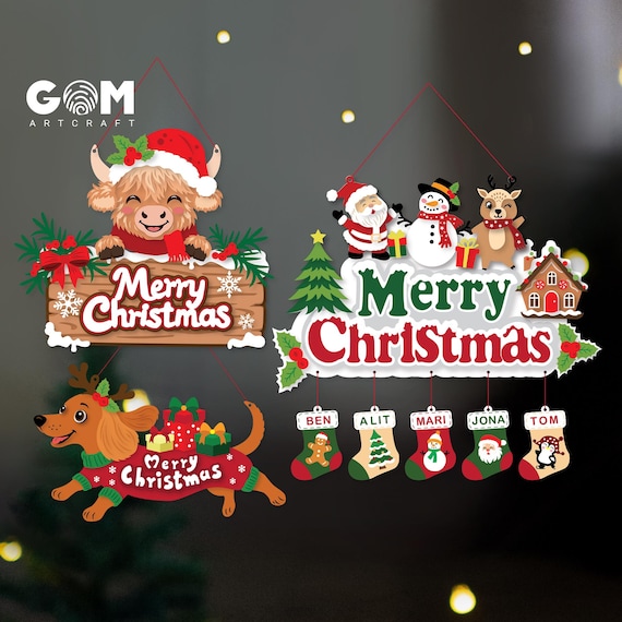 Set 3 Christmas 3D Layered, Door Hanger Christmas Paper Cut, Christmas Multilayer Papercraft Template, Wall Art Decor SVG