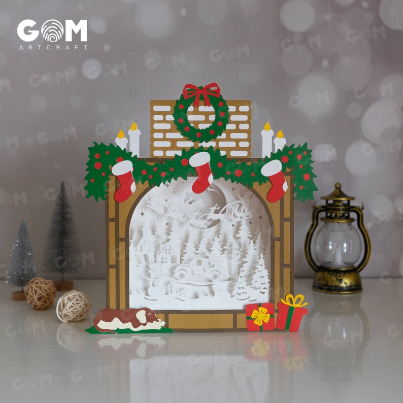 Christmas Fireplace Shadow Box SVG - 3D Paper Cutting Template (digital ...