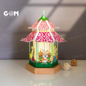 Modèle de lanterne lapin SVG - lanterne de Pâques pour décorations de Pâques SVG - lanternes de Pâques lapin en papier bricolage - modèle de découpe de papier de Pâques