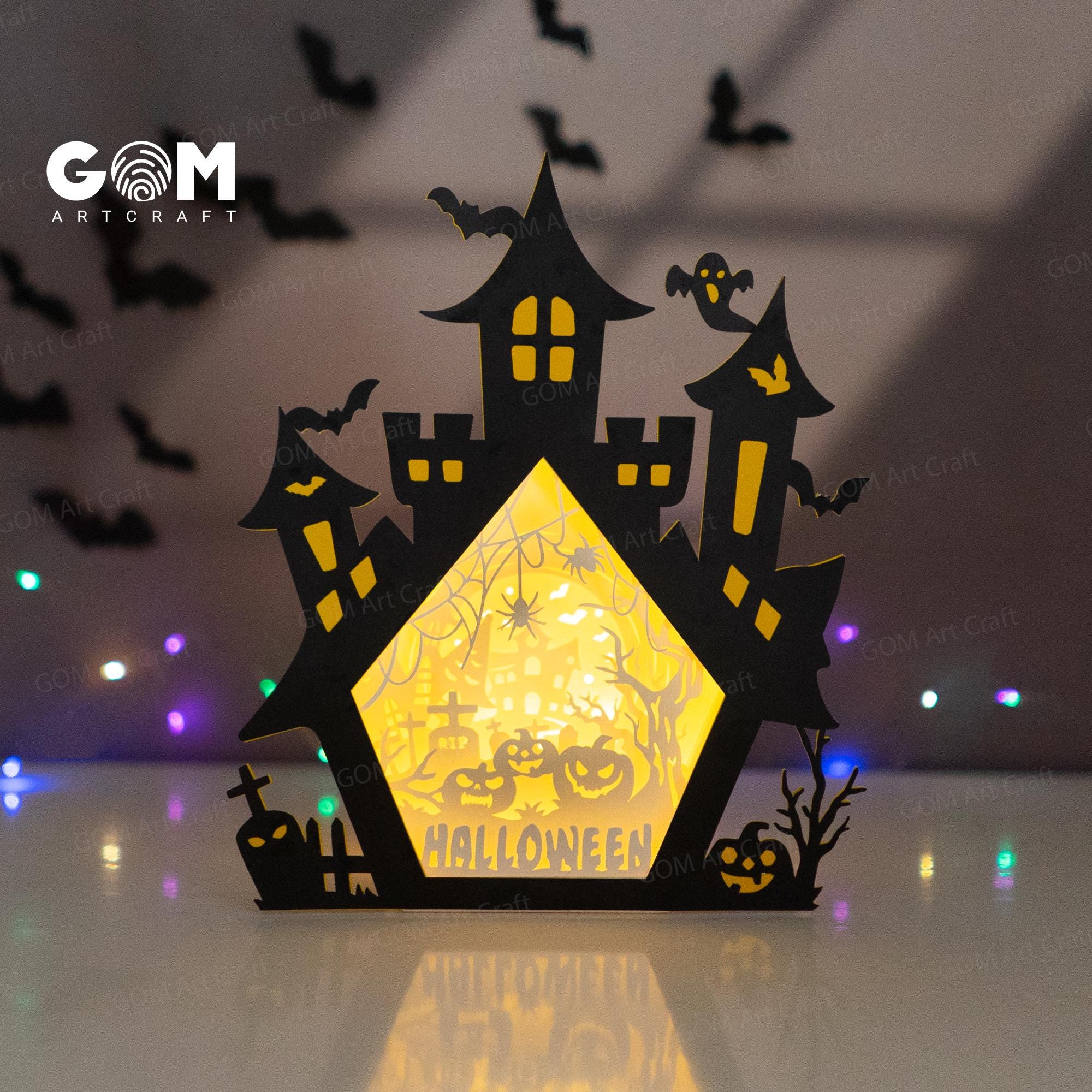 Set 3 Haunted House Shadow Box Template SVG, PDF - Haunted House Paper ...