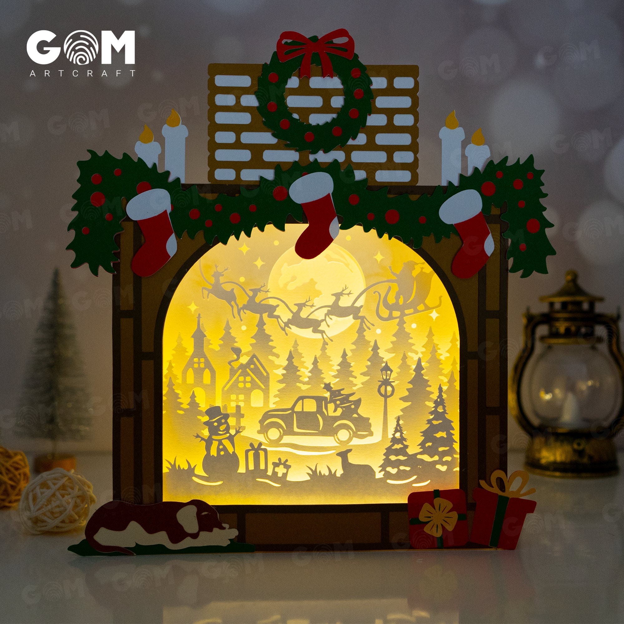 Christmas Fireplace Shadow Box SVG - 3D Paper Cutting Template (digital ...