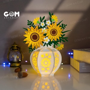 Sonnenblumen Vase Laterne Vorlage, Herbst Dekorative Laterne SVG, Laternen Herbst Ornamente, DIY Thanksgiving Day Dekorationen