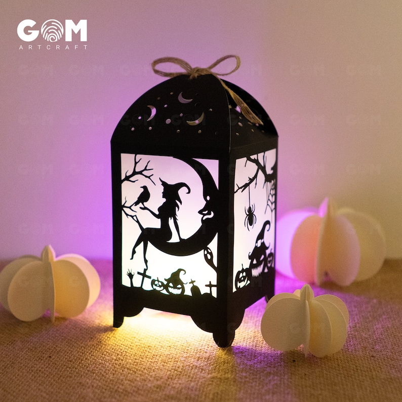 Witch Moon Lantern Template SVG – Halloween Paper Cut Light Box (DIY ...