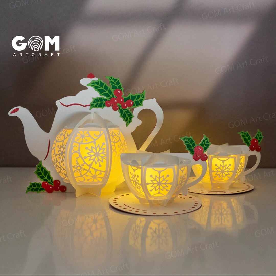 Christmas Teapot Lantern Template SVG, DIY Lantern Christmas Ornaments