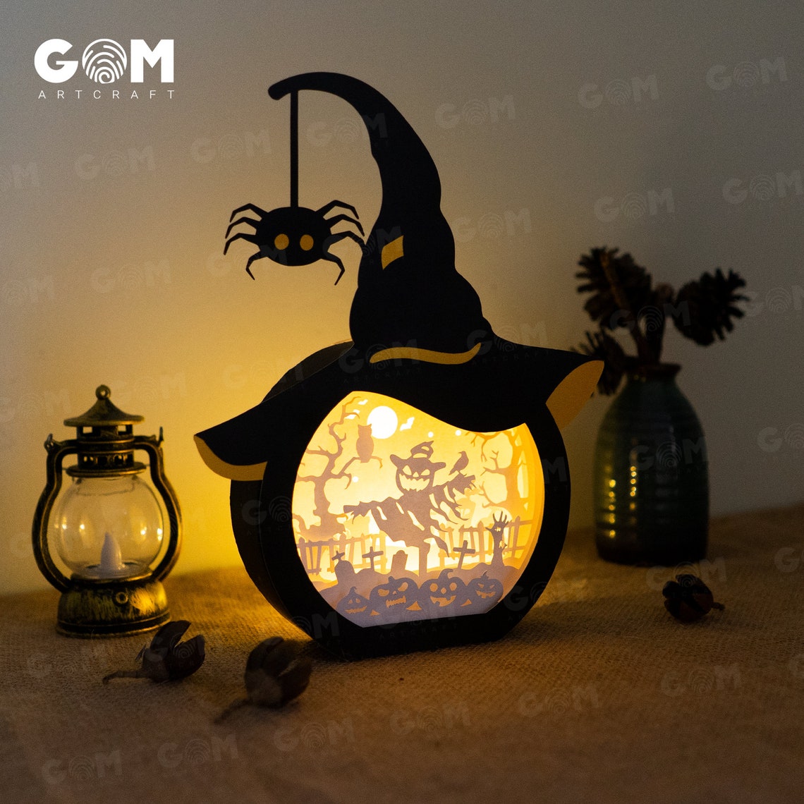 Halloween Straw Man Shadow Box Template - Pumpkin Lantern SVG (digital ...