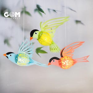 Lot de 3 oiseau lanterne SVG - modèle de lanterne oiseau suspendu - DIY oiseau lanternes en papier - modèle de découpe oiseau