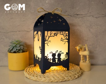 Easter Bunny Lantern template - Happy Easter - Paper Cut - Light Box SVG File - DIY Paper Lanterns