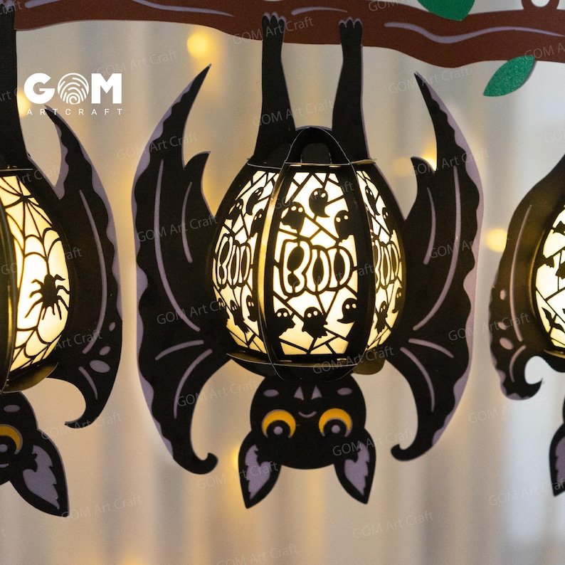 Lantern With 3 Bats Template Bat Lantern SVG Diy Halloween Lantern
