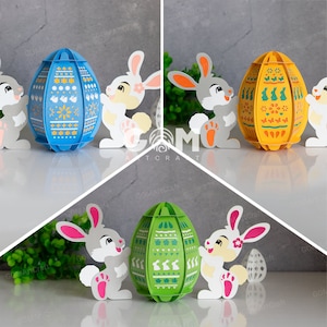 Pack 3 oeufs de Pâques en papier découpé SVG - lapin lanterne SVG, modèle PDF - lanternes de Pâques en papier - lanterne oeuf pour décorations de Pâques