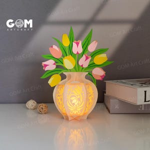 Tulpen-Laternenvorlage SVG, Vase-Blumen-Laterne, Muttertags-Laternendekoration, DIY-Blumenlaterne, Tulpen-Laternendekoration